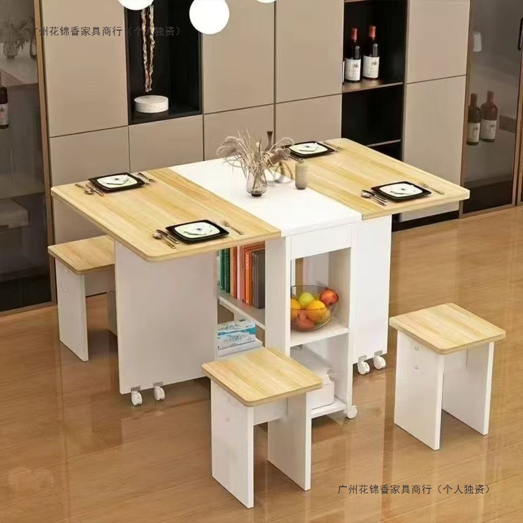 Mesa de comedor plegable doméstica móvil retráctil rectangular simple mesas y sillas multifuncionales de tipo pequeño mesas de comedor combinadas