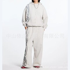 字母印花开衫外套卫裤套装2025欧美宽松拉链帽衫男女卫衣一件代发