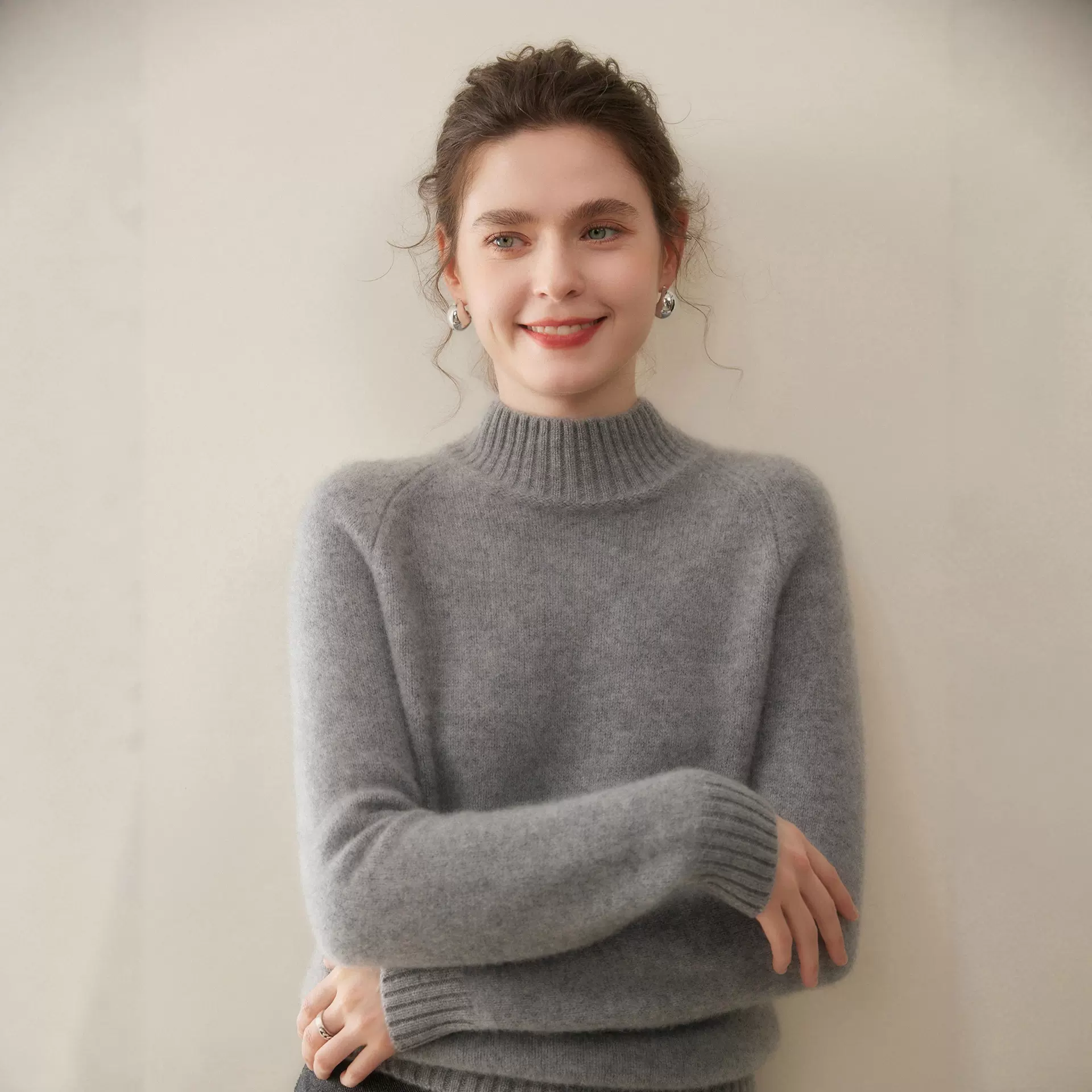 2025新款三股加厚羊绒衫女半高领插肩袖山羊绒套头毛衣打底衫软糯