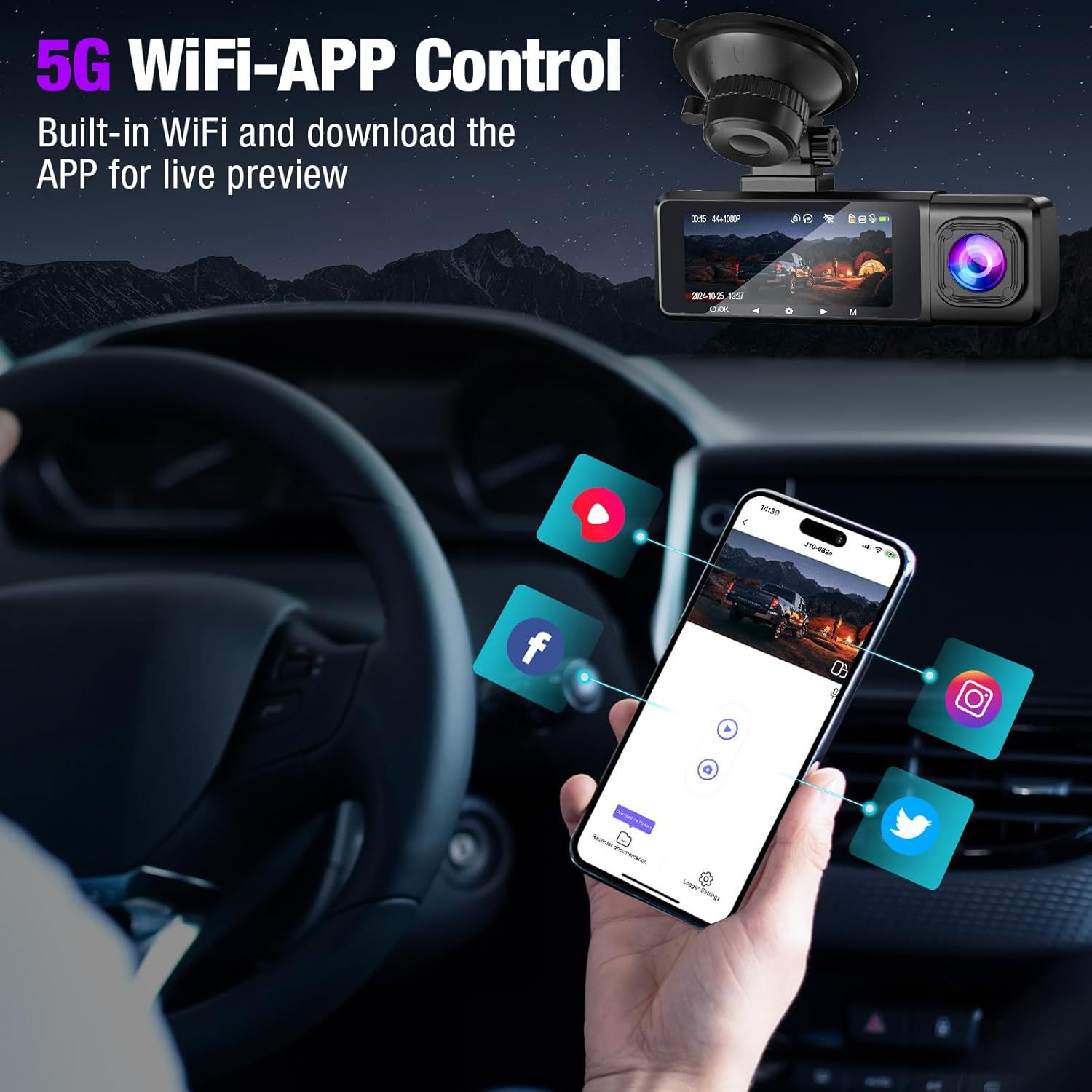 4K 5G WiFi Dash Cam Infrared Night Vision 24H Parking Monitor
