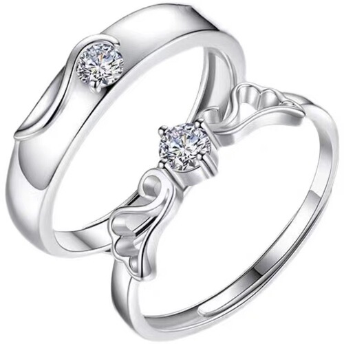 Moissanite S925 sterling silver angel wings couple ring imitation diamond niche ins cold wind men's and women's ring wholesale