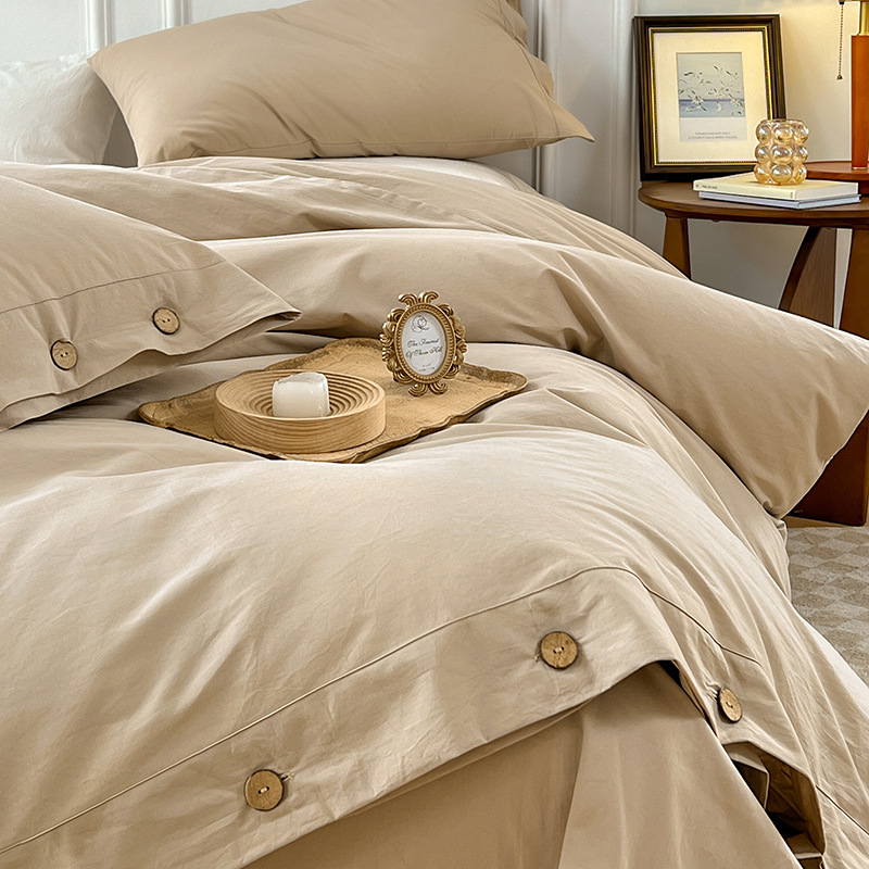 Buttoned Cotton Bedding Set Minimalist Pure Cotton Duvet Cover_voghion.com