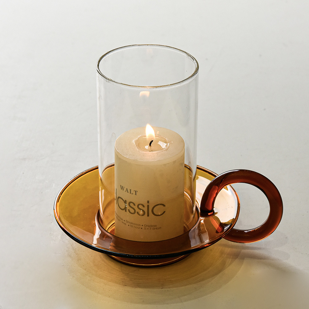 Candelabro redondo de vidrio de color de estilo europeo con mango retro transparente titular de la vela de vidrio del hogar decoración de estilo chino