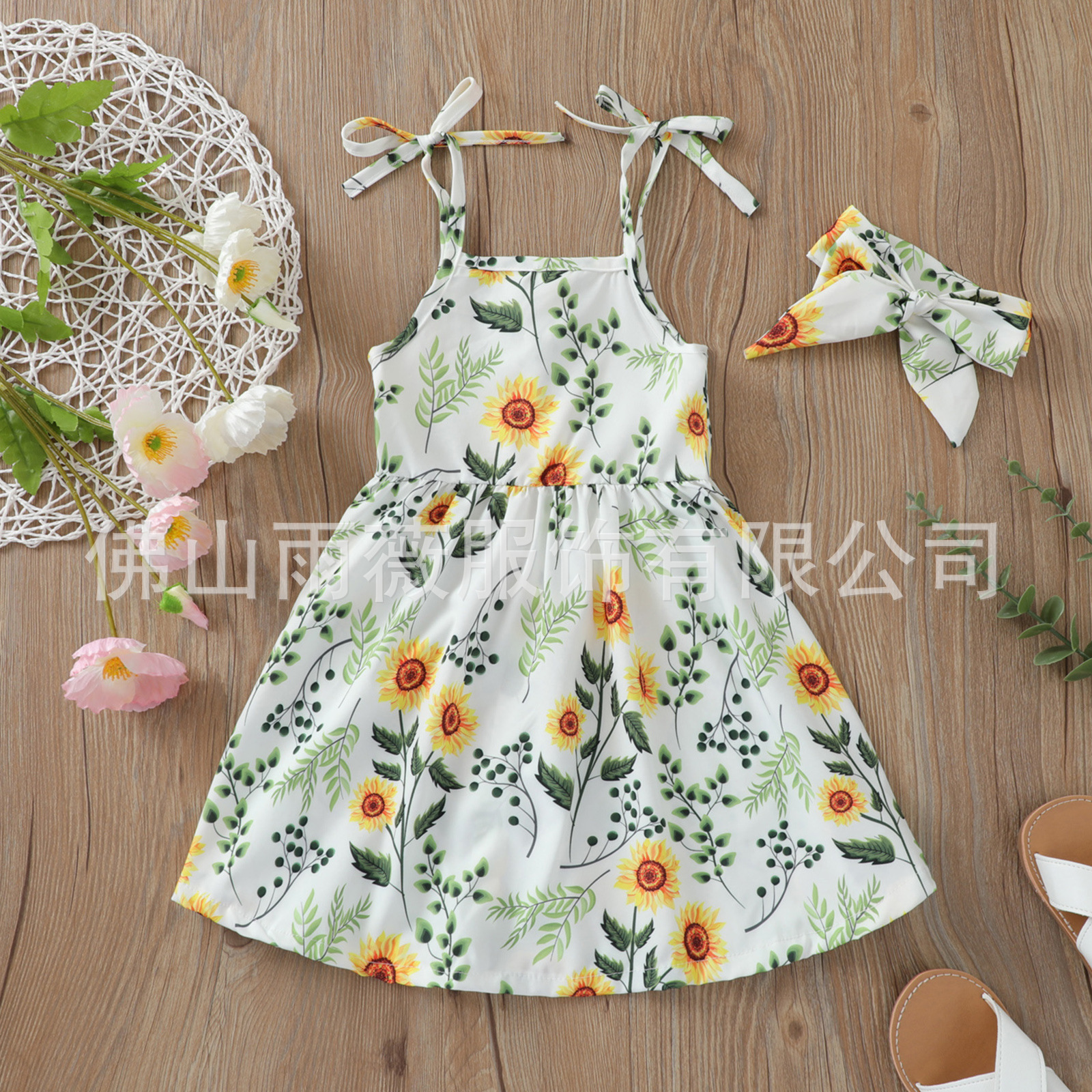 Foreign Trade Baby Girl Printed Cotton Dress 21 New Sunflower Print Suspender Dress