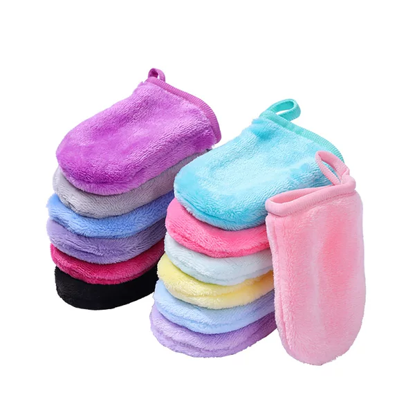 Manufacturer Wholesale Flannel Custom Makeup Remover Gloves, Water-Based Facial Cleansing Finger Cots, Facial Makeup Cleaning for Women