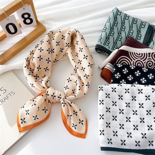 63cm cotton and linen small square scarf for women, spring, autumn and summer neck gaiter, fashionable and versatile decorative scarf for all seasons.