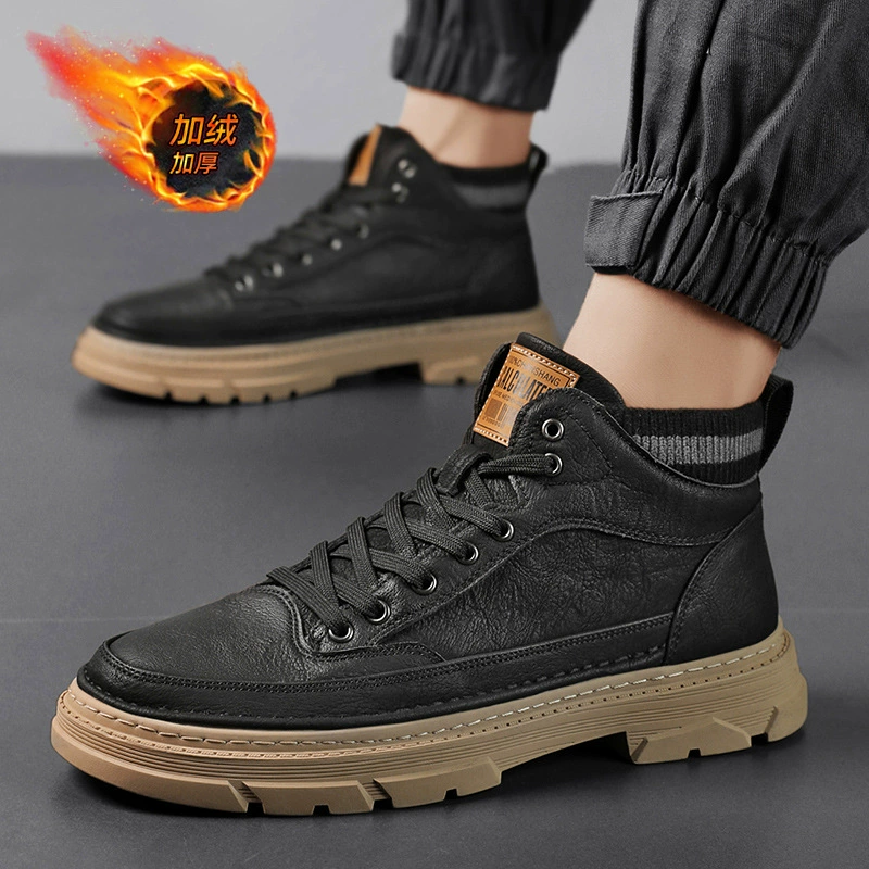Осенне-зимние Ботинки Martin на флисовой подкладке, модные новые кожаные теплые ботильоны на флисовой подкладке в британском стиле, Спортивная Спецодежда, модные мужские ботинки