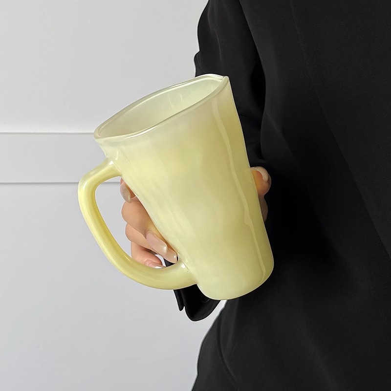 Ins風玉黄波紋取っ手付きグラス女性高颜値家庭用個性コーヒーカップジュースカップ|undefined