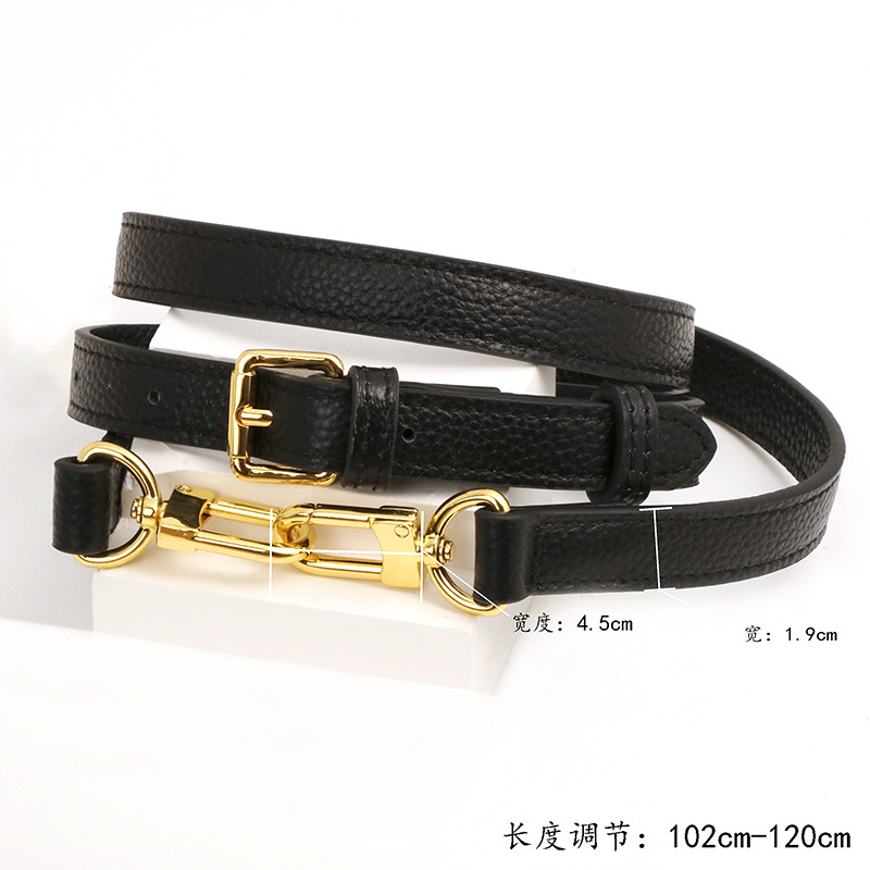 Premium cowhide lychee pattern blacK 1.9cm shoulder strap K gold bucKle