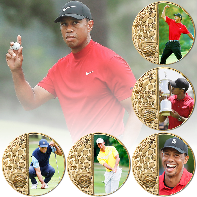 跨境纪念章老虎伍兹纪念币套装金属工艺冠军徽章奖牌批发工厂订制