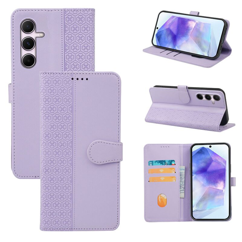 Suitable for Samsung A36 Mobile Phone Leather Case Samsunga16 Four-Leaf Clover Flower Heart Leather Case A56 Flip Phone Protective Case