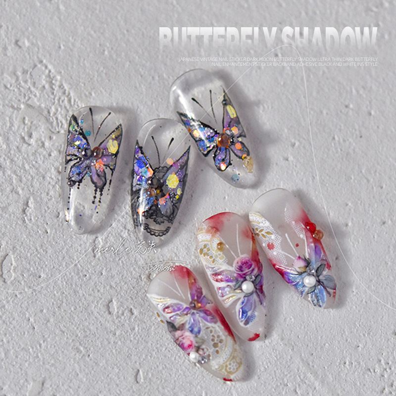 Pegatinas de mariposas para decoración de uñas, estilo francés, finas y resistentes, tridimensionales, con relieve láser, huecas, de alta gama