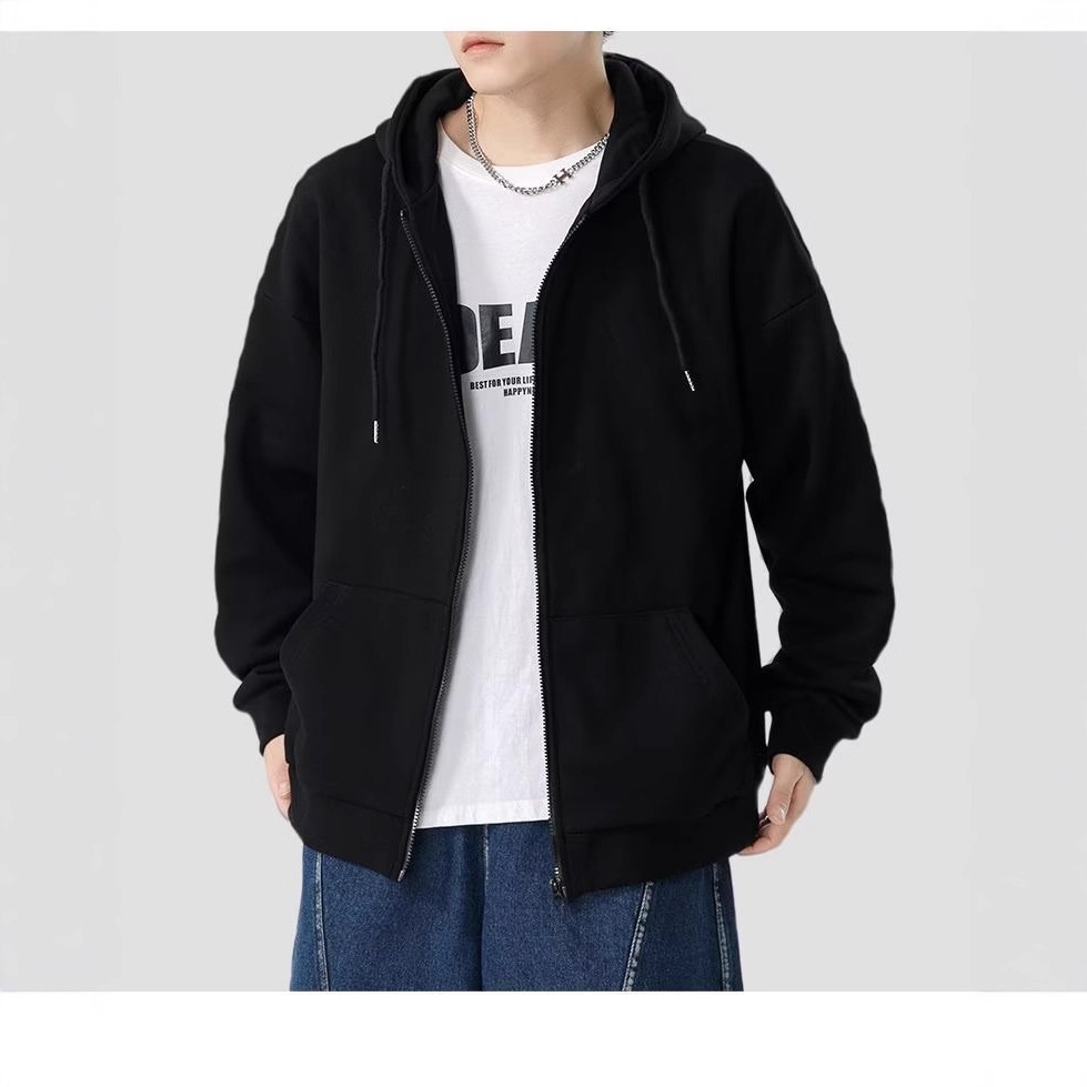 2025 Winter Hooded Sweatshirt for Men, Solid Color Fleece-Lined Zip-Up Cardigan, Sports Jacket, Men's Winter Hoodie