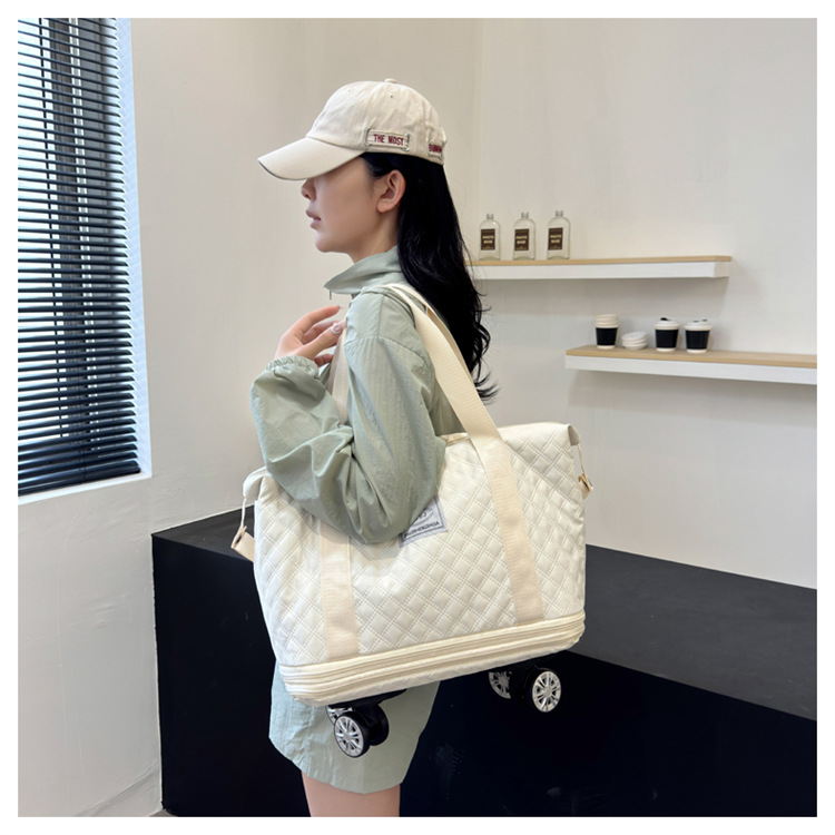 Universal wheel diamond grid travel lightweight luggage storage for delivery bag, dry wet separation, large capacity_voghion.com