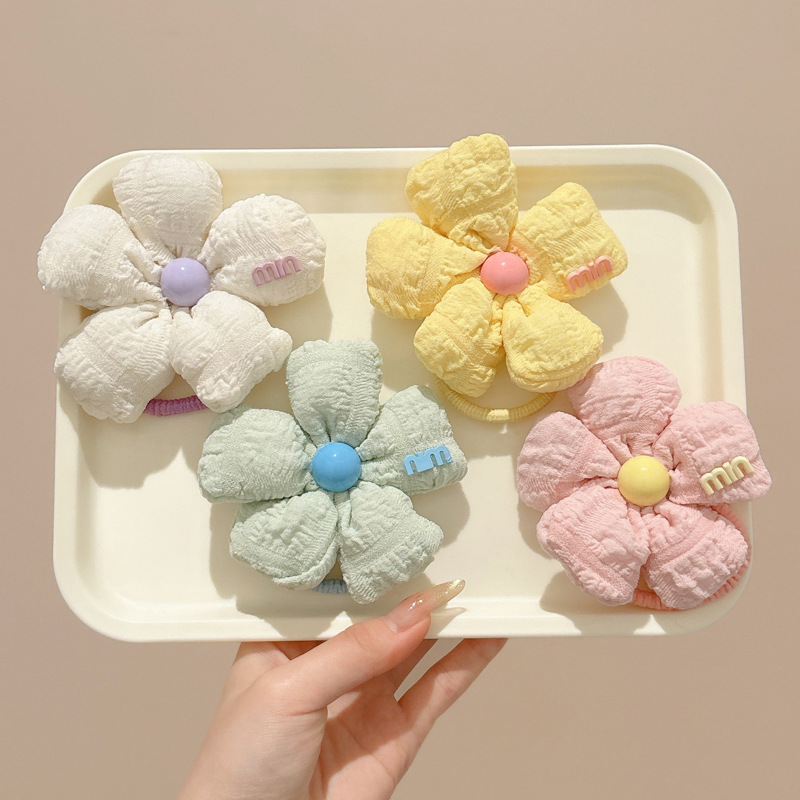 Dulce flor perla cuerda para el cabello mujer alta sensación bola cuerda para la cabeza cuerda simple temperamento salvaje cola de caballo anillo para el cabello tocado