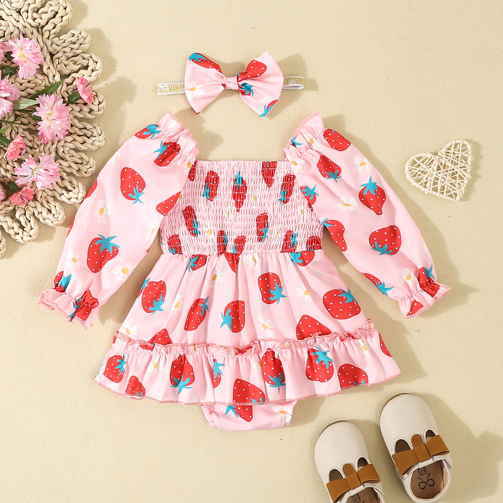 Baby romper kjole med hårbånd til piger forår og efterår_voghion.com