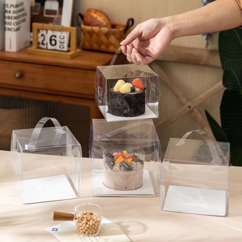 透明手提蛋糕盒迷你加厚方形蛋糕盒巴斯克爆浆吸塑生日蛋糕烘焙