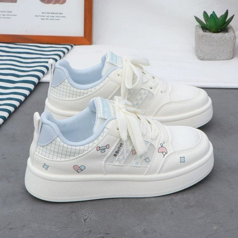 Spring and Summer Cute Style Mesh White Shoes, Breathable Flat-Soled Women's Shoes, Versatile Casual Lace-Up Sports Sneakers for Women Spring and Summer Cute Style Mesh White Shoes, Breathable Flat-Soled Women's Shoes, Versatile Casual Lace-Up Sports Sneakers for Women