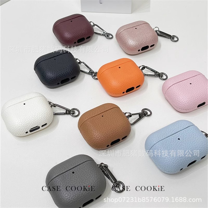 Patrón de lichi PU piel airpods4 funda protectora todo incluido piel aripodspro2 generación auriculares estuche Pro funda blanda