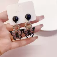 Серьги из серебра S925 с иглой, милые крутые черные, синие серьги-бабочки, универсальные элегантные высококачественные серьги без отверстий, популярные серьги с зажимом для ушей