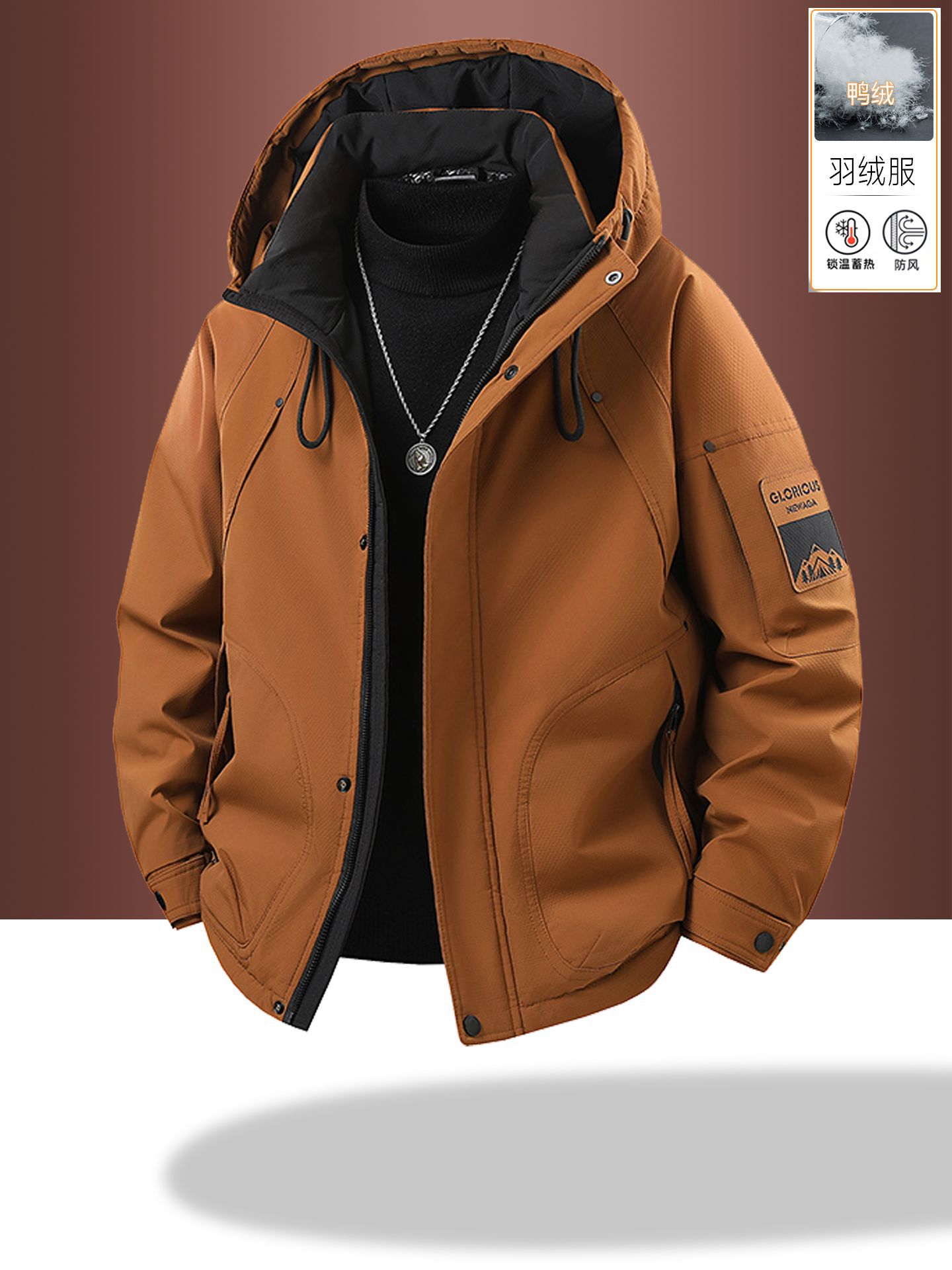 Nuevo traje de trabajo al aire libre para hombres grueso ocio suelto chaqueta con capuchón de camisa de abrigo cálido a prueba de frío chaqueta de plumón de hombre