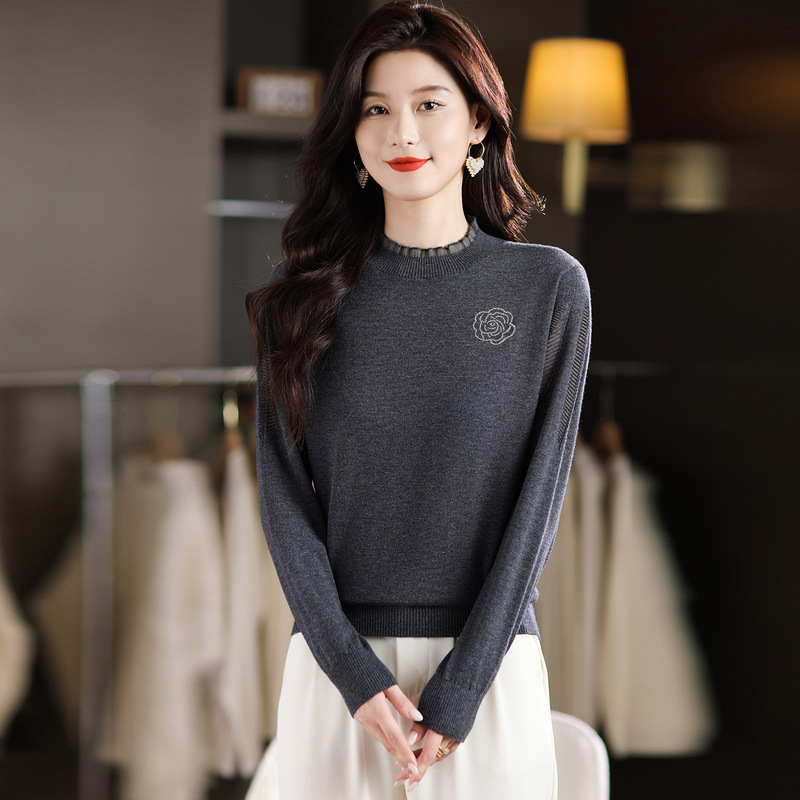 2025 Autumn Inner Design Wool Sweater for Women Korean Style Niche Chic Stand Collar Pullover Versatile Knitwear