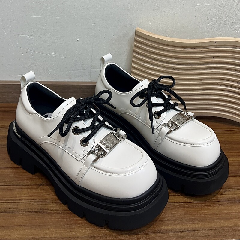 Mq·Clear Version Non-Refundable and Non-Exchangeable Special Price Lace-Up 33105 Metal White Loafers Thick Sole Heightening Versatile Women's Shoes Mq·Clear Version Non-Refundable and Non-Exchangeable Special Price Lace-Up 33105 Metal White Loafers Thick Sole Heightening Versatile Women's Shoes