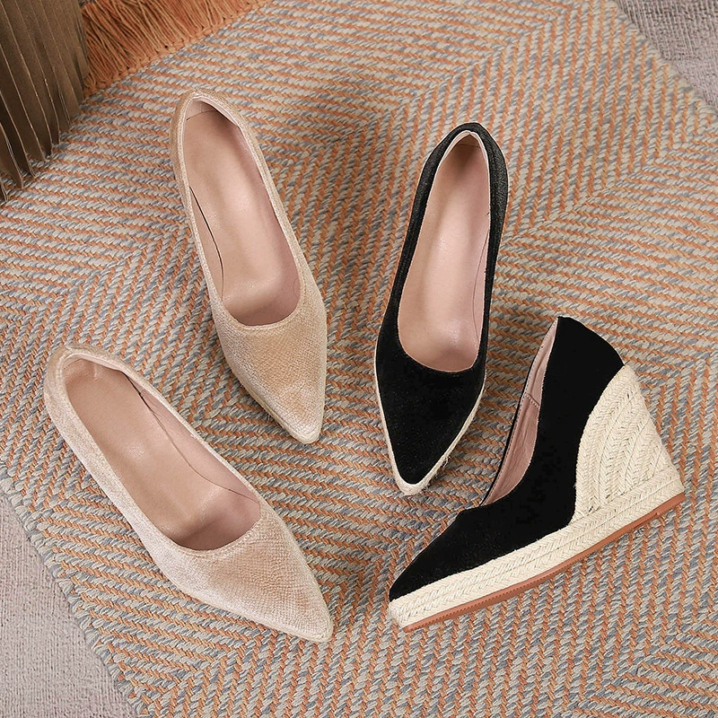 Трансграничная Внешняя торговля Amazon, платформа на танкетке, однослойная обувь на высоком каблуке с острым мелким горлом, женская Соломенная плетеная пеньковая веревка, низ AliExpress в наличии
