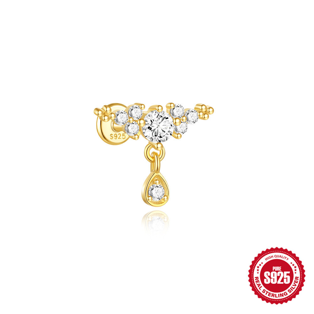 Nuevo estilo europeo y americano s925 plata de ley uso diario estrella de cinco puntas borlas con incrustaciones de diamantes cartílago espiral perforador aretes mujer