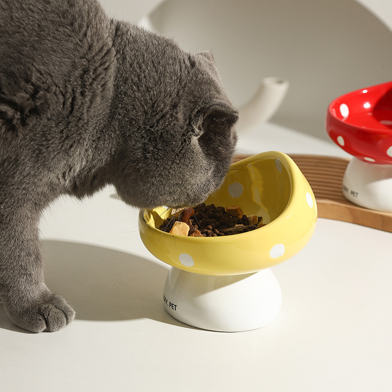 高品質なキノコ型猫用食器、セラミック製猫用フードボウル、高さ調整可能で頸椎を保護、転倒防止、高脚ペットフードボウル|undefined