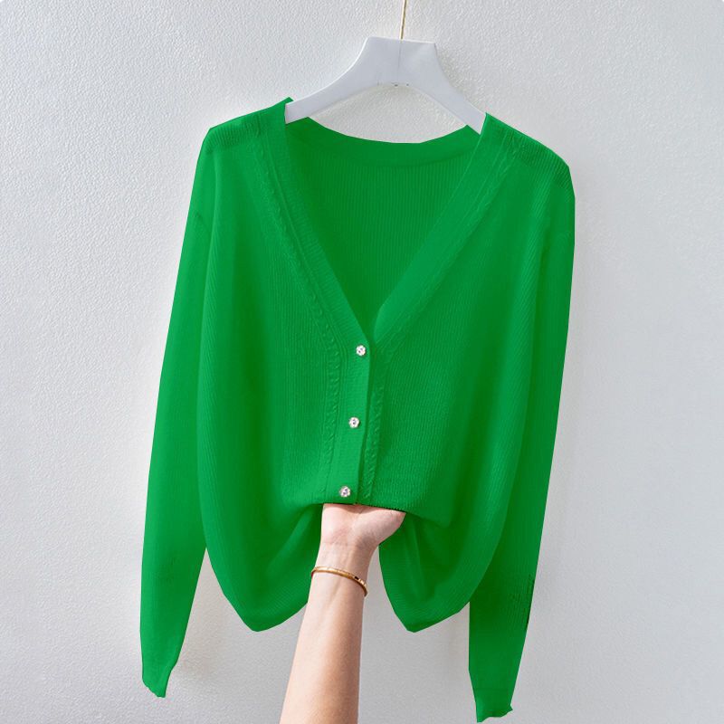 Ice Silk Knitted Cardigan for Women, Loose and Gentle Style, Thin Sun Protection Shawl, Paired with a Slip Dress, Outerwear, Top
