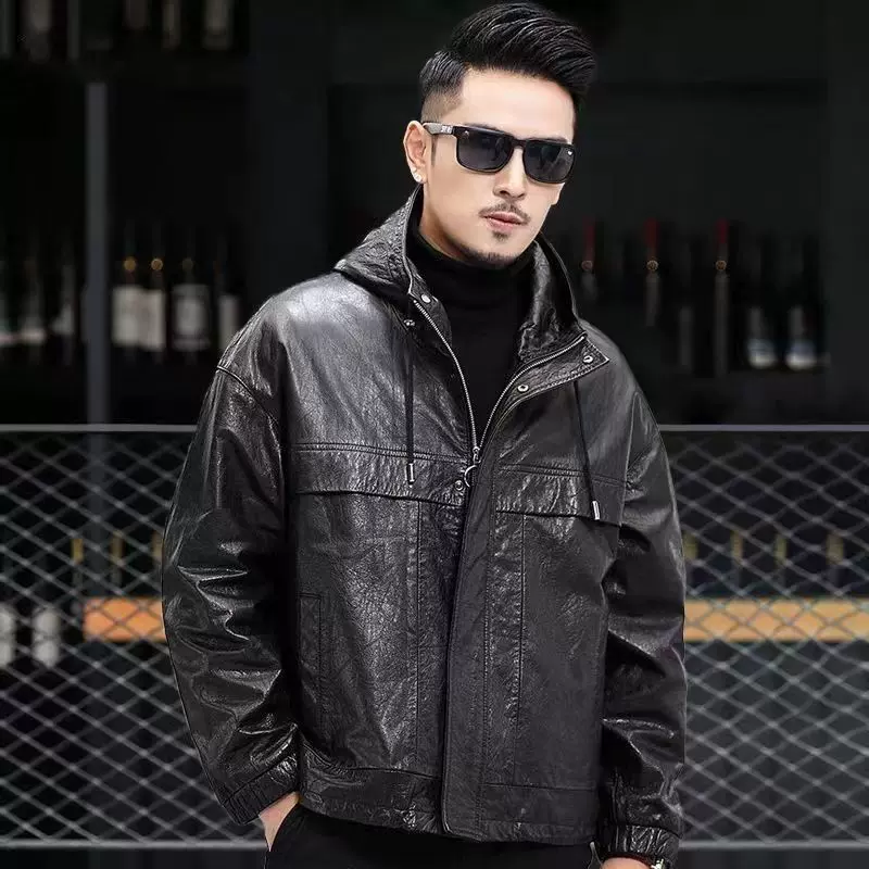 工厂直销男士头层油蜡小牛皮宽松休闲大码真皮皮衣夹克外套