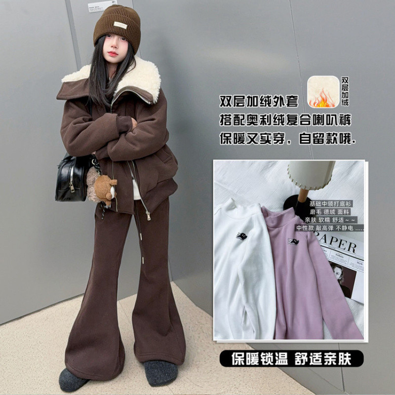 Zhili children's sportswear set, autumn and winter 2025 new style, children's fleece-lined and thickened sweatshirt, stylish for older girls.