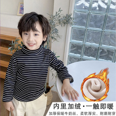 Children's thermal sweatshirt, women's striped single-piece turtleneck, boys' bottoming shirt, velvet thickened long-sleeved T-shirt, children's top