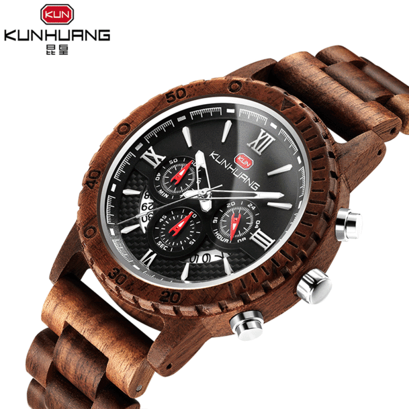 Southeast Asia Explosions Wood Watch Men's Wood watches Men's Fashion Three Eyes Six Pin Multifunctional Quartz Watch