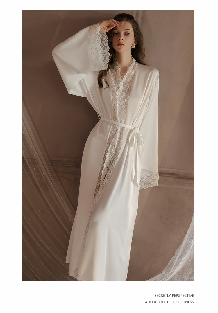 Fransk stil dam pyjamas i issilke med spetsdetaljer_voghion.com