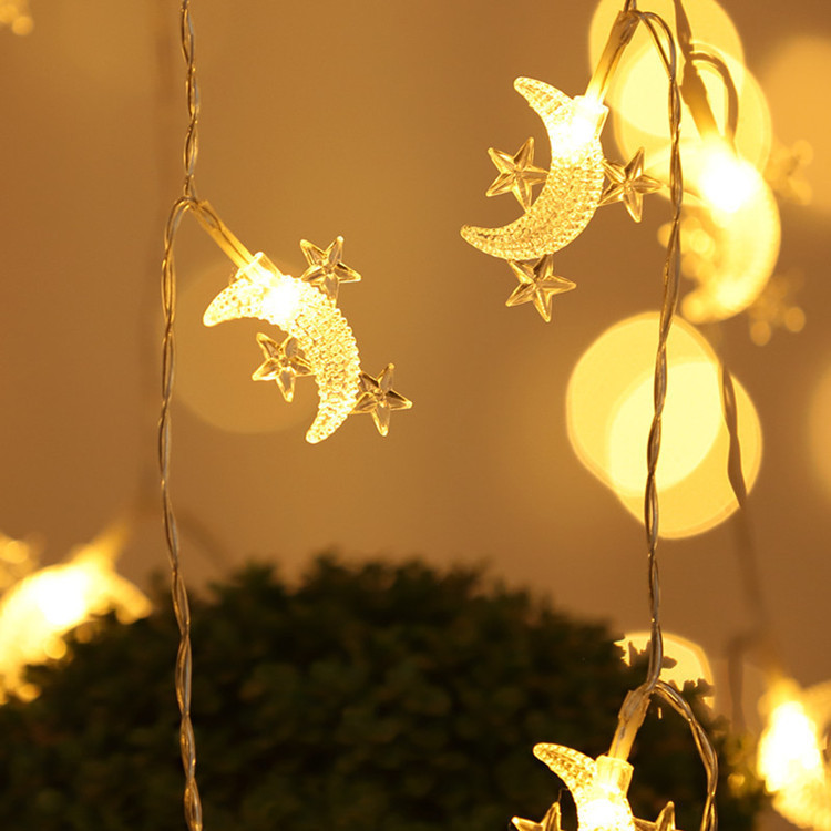 2022境齋月節LED星月燈串聖誕房間室內裝飾燈婚慶星星月亮彩燈