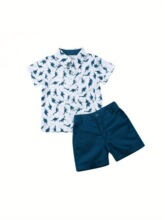 K 13064 Children Leaf Print Shirt Shorts Set �羳�W��