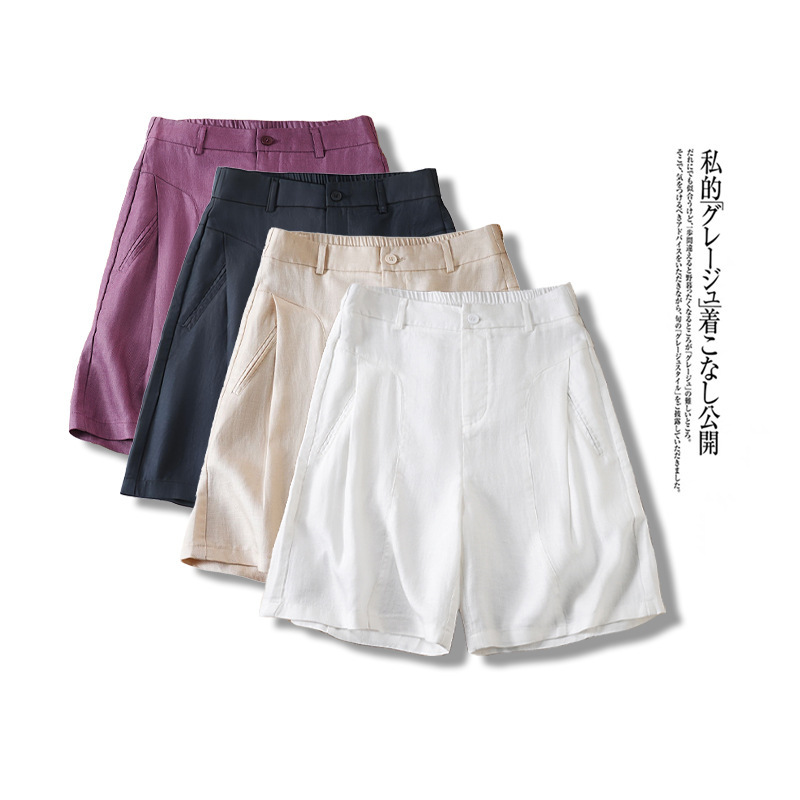 Tencel Linen Casual Shorts Women's Thin 2025 Summer New High-Waist Slimming Look A-Line Straight Wide-Leg Pants