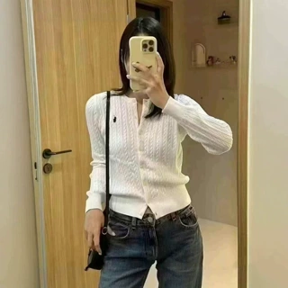 扫码款RL拉夫细麻花针织衫刺绣马标女秋冬季新款毛衣开衫外套外搭