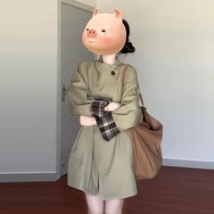 英倫風小柄風衣初秋2024年新作感ゆるいカジュアルミディアムコート女性春秋