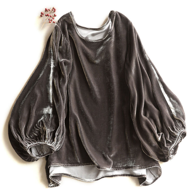 Shanli Dadi Velvet Loose Large Version French Gentle Style Lantern Sleeve Top for Women Literary and Artistic