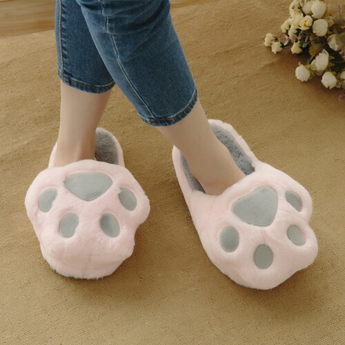 Autumn and winter cat claw sewing shoes round toe women's slippers couple plush cotton slippers cat claw cotton slippers