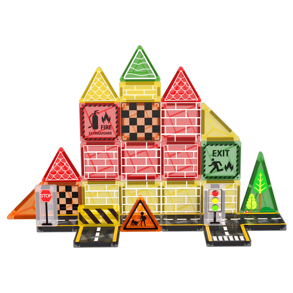 Bloques magnéticos transfronterizos mini carreteras hojas magnéticas de tráfico urbano construcción ventana de color portátil caja de hierro 3.75 hojas magnéticas