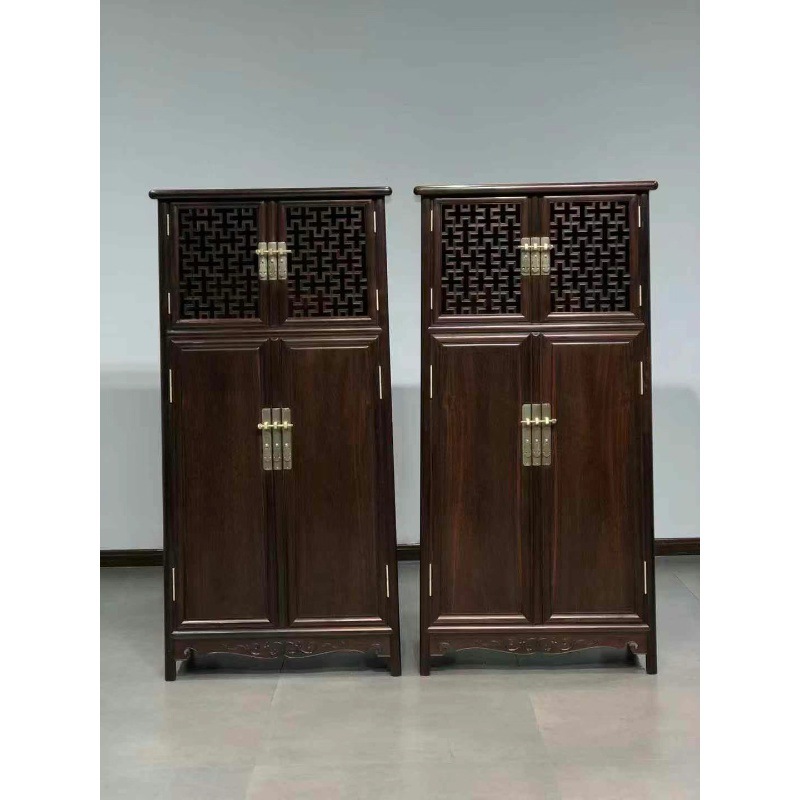 Laos Red Rosewood and Rosewood with Yellow Veins Hollow-Carved Rounded Corner Cabinet Bedroom Wardrobe Top Box Cabinet