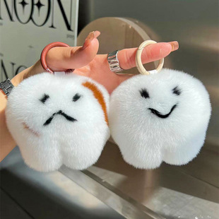 Cute Rex Rabbit Hair Teeth Car Keychain Pendant Plush Ball Doll School Bag Hanging Ornaments Children's Bag Accessories