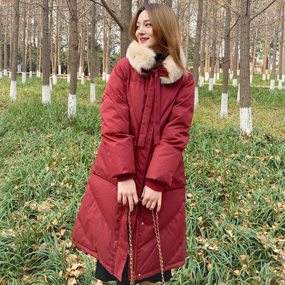 2020冬季新款网红羽绒服女中长款韩版新年狐狸大毛领亮面加厚外套|ms