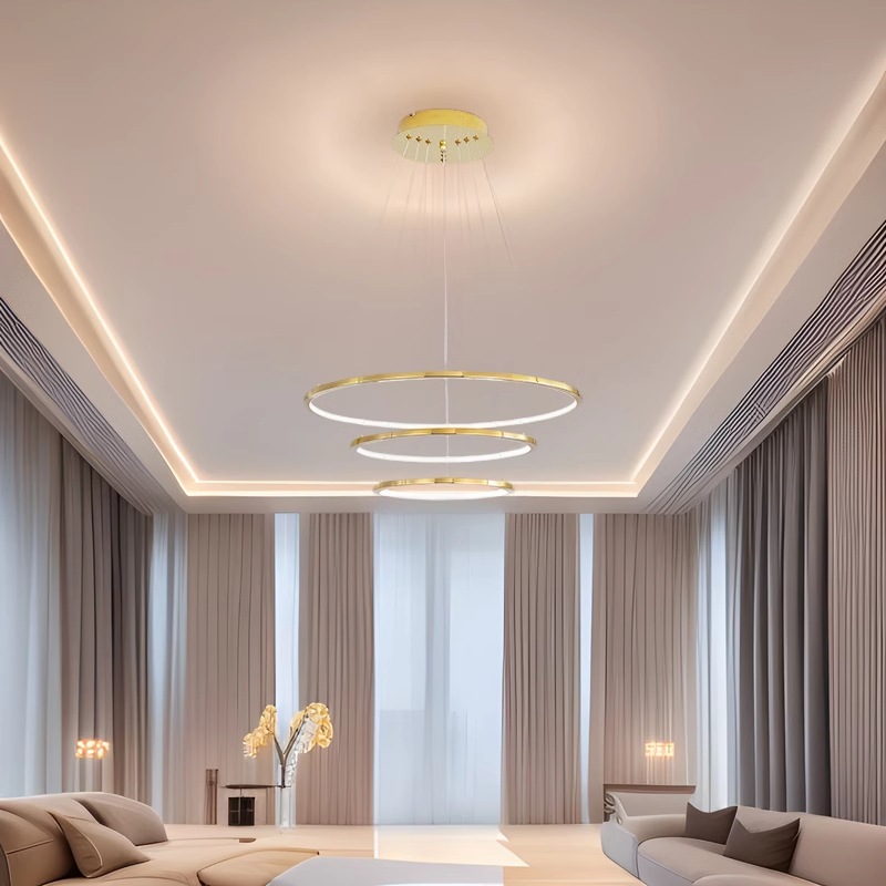 Moderno simplista nórdico dúplex lujoso hotel de lujo lujoso villa comedor de luces anillo sala de estar escalera candelabro hueco