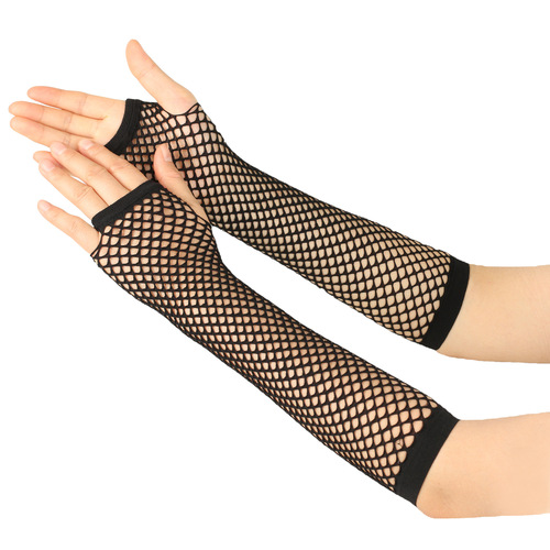 European and American coarse mesh fishnet elastic gloves sexy long gloves punk half-finger nightclub party etiquette gloves cross-border