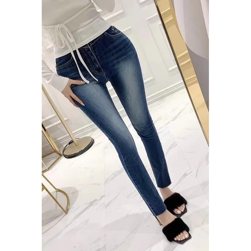 梵思羽高腰牛仔裤女2025夏季新款显瘦烟灰色修身紧身小脚铅笔裤子|undefined